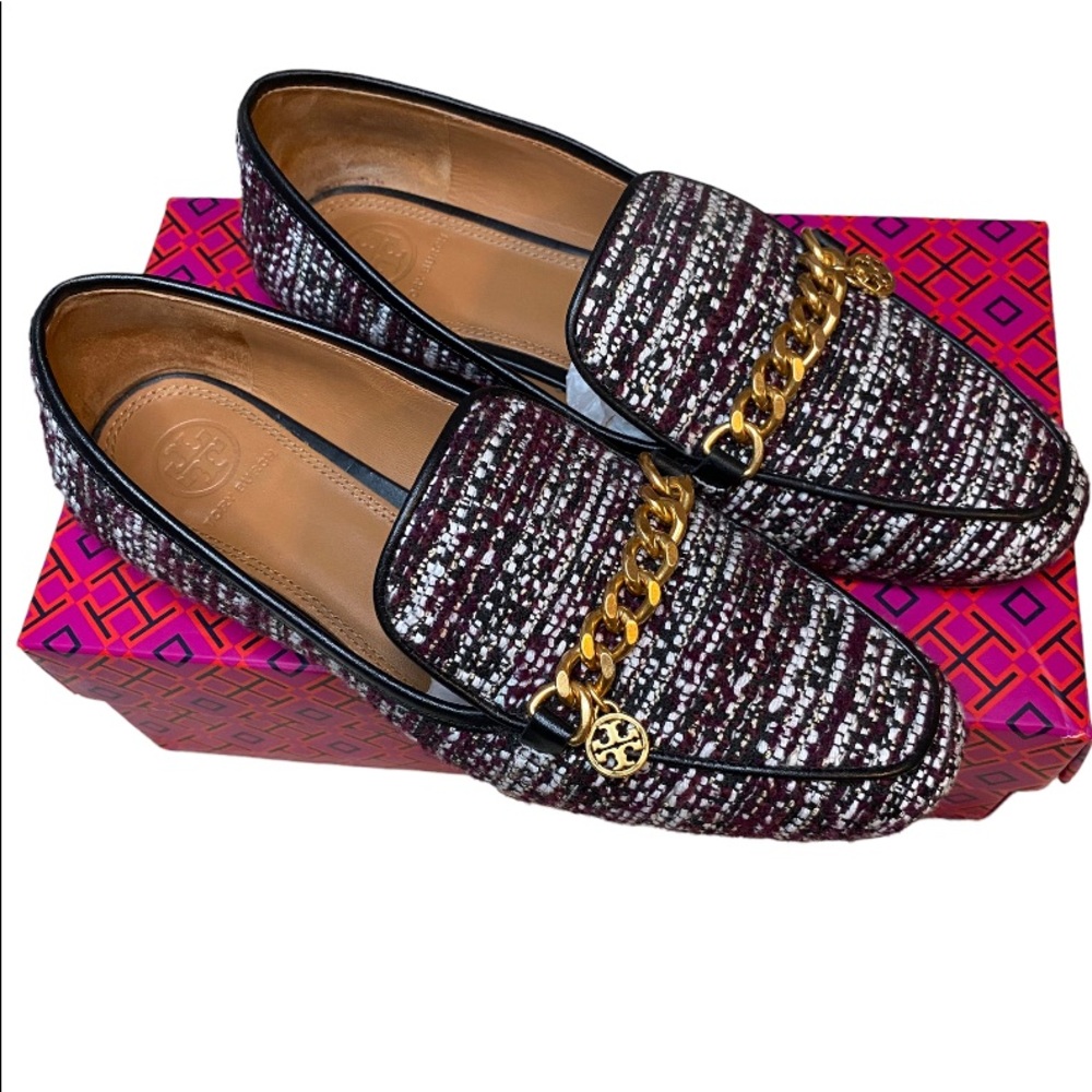 Tory Burch tweed loafers with gold hardware